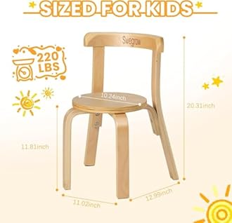 Swegrow Wooden Kids Chair, Toddler Chair for Table, Kids Stackable Chairs, Kid Wooden Furniture for Family/Playroom/Classroom（Set of 4-Natural Wood）