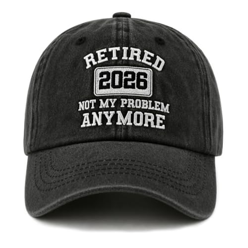 MINHANLF Retirement Gifts for Men Women 2026 Funny Embroidered Retired Hat Adjustable Cotton Baseball Cap Retirement Gifts (Black)