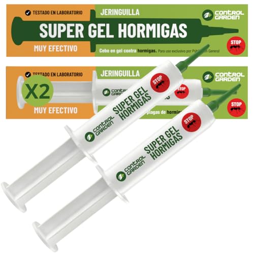 CONTROL GARDEN x2 Gel Antihormigas Jeringa 10gr | Cebo Insecticida Jeringuilla Elimina Hormigas Interior y Exterior | Eliminación Total Hormiguero | Mata Hormiga Reina y Nido | Formula Eficaz y Seguro