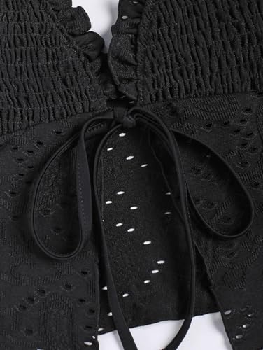 seamoly Ruffled Trim Textured Tied Side Tanga Tankini Set3