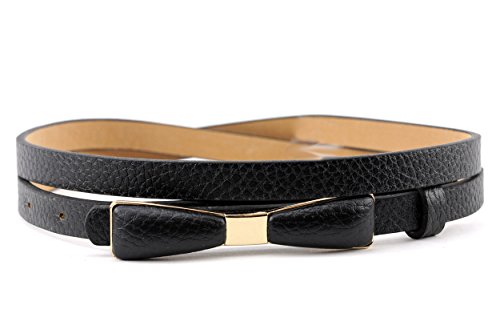 NYFASHION101 Stylish Faux Leather Skinny Belt with Gold Tone Mini Bow Accent