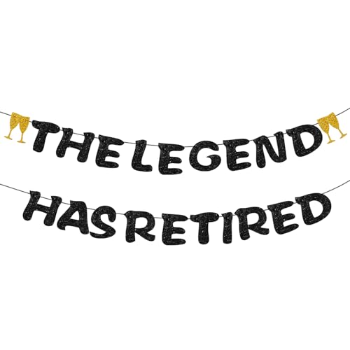 Bannière à paillettes pré-enfilée The Legend Has Retired, joyeuse décoration retraite, félicitations de fête cadeaux de retraite pour hommes et femmes décorations de fête bannière Happy Retirement