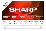 SHARP 32FH2KAW 32-Inch HD Ready Smart Frameless Android TV in White with Active...