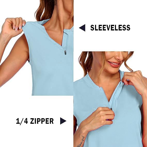 COOrun Womens Golf Shirt Collarless Polo Tank Tops with 1/4 Zip Sleeveless Athletic Tennis Shirts for Women - Image 4