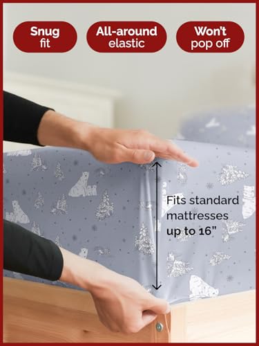 Full Polar Bears Sheet Set - Holiday Xmas Pattern Bedding Set - Deep Pockets - Snug Fit - 4PC - Wrinkle Free & Easy Care - Comfy, Cozy Festive Winter - Holiday Sheets for Women, Men, Kids & Teens