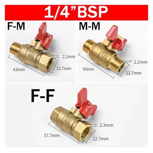 Vanne à sphère 1/2 laiton robinet arrêt air comprimé eau gaz mâle femelle 5pcs