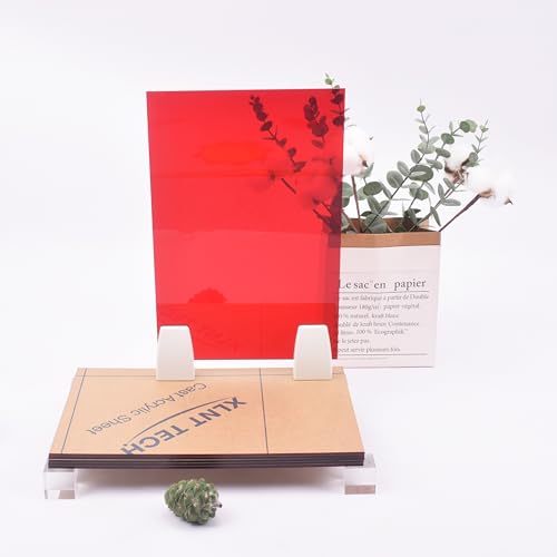 Image of 6 PCS Red Transparent Cast Acrylic Sheets 8 inch x 12 inch x 0.118 inch, Plexiglass Plastic Sheet for Laser Cutting, Engraving Signs, DIY Projects.