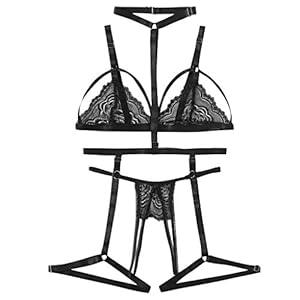 DRALOFAO 2 Piezas Mujer Mujer Lenceria Sexy Corsé Vendaje Bralette Y Braguita Conjunto De Ropa Interior Mujer Traje Talla Única Sexy Babydoll Y Tanga Rejilla Babydoll