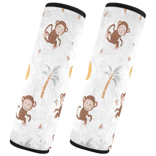 Seat Belt Covers 2 Pack Cute Monkey Car Seat Strap Covers Super Soft Light Brown Car Seat Neck Cover for Boys Girls Adults Babies M