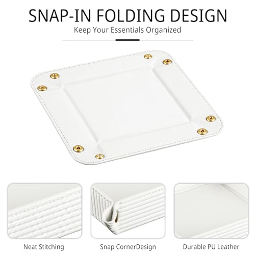 Image of YAPISHI Light Luxury Valet Tray for Men, PU Leather Vanity Jewelry Tray & Decorative Perfume Catchall, Folding Travel EDC Dump Tray, Nightstand Organizer Caddy for Keys, Watches, Coin Bowl Dish