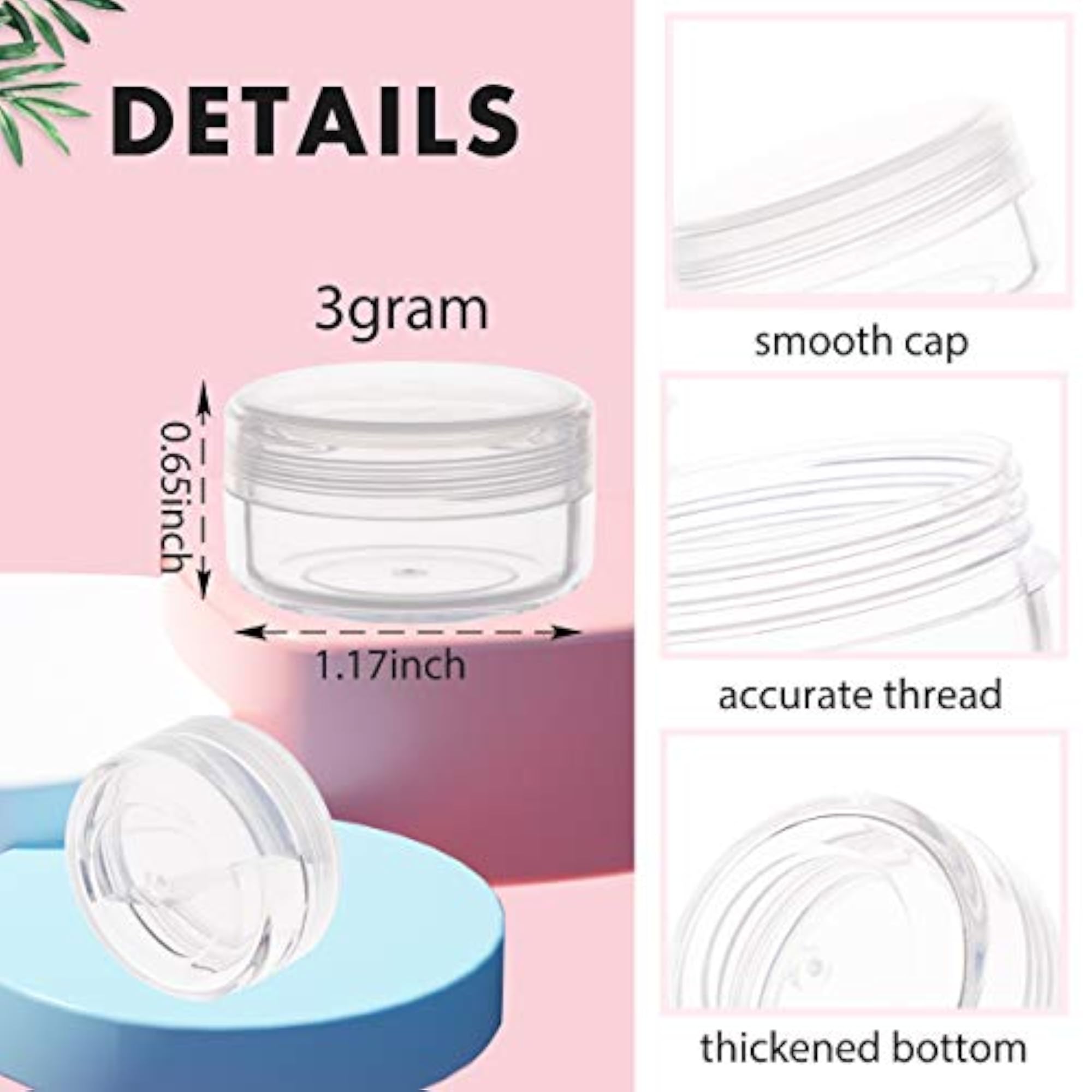 Tiny Cosmetic Containers, 3 Gram 25Pcs Sample Containers with Lids