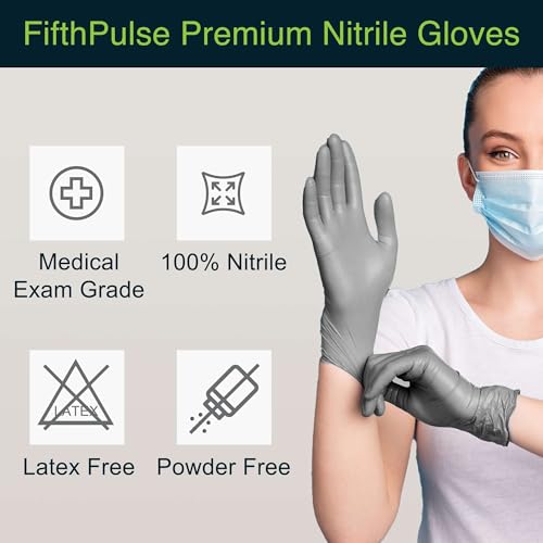 FifthPulse Cool Gray Nitrile Disposable Gloves - Latex Free food Safe Cleaning and Cooking Gloves, Medical Exam Gloves