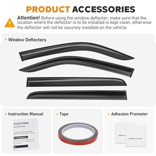 Image of Shatterproof Taped-On Window Deflectors for Dodge Ram 1500 Crew Cab 2019-2026 (New Body Style), Rain Guards, Window Visors for Cars, Vent Deflector, 4pcs