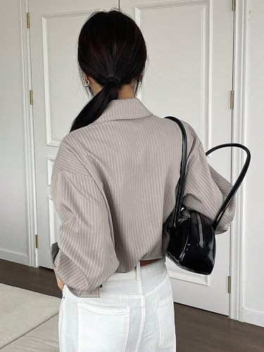 Image of GRECIILOOKS Striped Shirt for Women | Korean Style Full Sleeve Oversized Button Down Shirts | Tops for Women | Shirt for Woman | Plus Size Top for Office & Casual Outfit