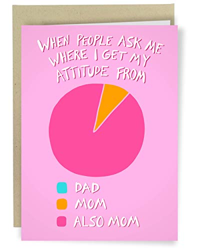 Sleazy Greetings Funny Mother's Day Card | Funny Happy Birthday Card For Mom From Daughter Blank Note Card With Envelope | Where I Get My Attitude From Pie Chart Greeting Card
