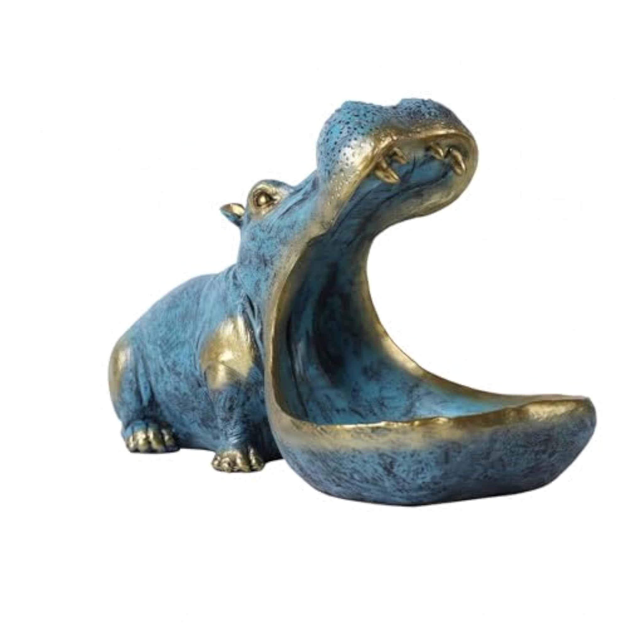 Sculpted Hippo Tray, Textured Creature Bowl Design, Blue