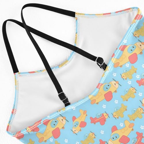 senya Girls Swimsuits One-Piece Swimwear Tie Bathing Suit Beach Summer Round Neck 7-8T Aircraft Pattern4