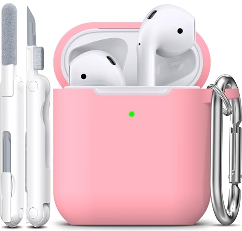 Image of AirPods Case Cover with Keychain, Full Protective Silicone AirPods Accessories Skin Cover for Women Girl with Apple AirPods Wireless Charging Case,Front LED Visible-Pink