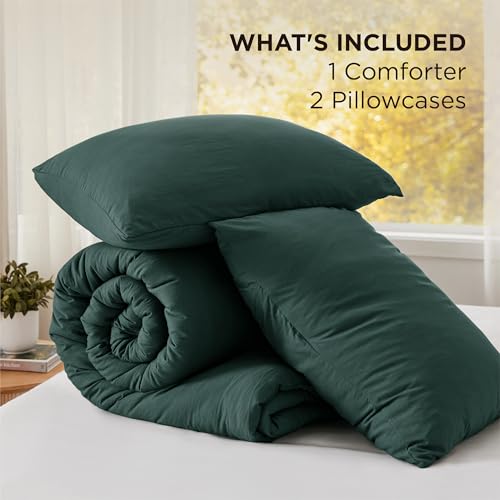 Image of Bedsure Super King Comforter Set, Forest Green Soft Prewashed Bedding for All Seasons, 3 Pieces GentleSoft Bed Set, 1 Lightweight Comforter (120 inchx120 inch) and 2 Pillowcases (20 inchx36 inch)