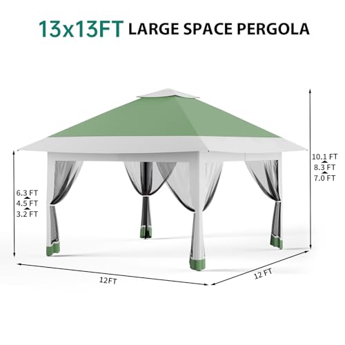 13x13FT Green Outdoor Canopy Tent with Mosquito Netting and Double Roof for Patio, Backyard, Camping Party and Wedding