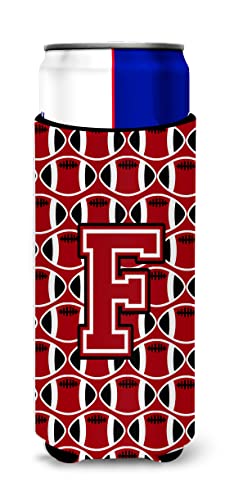 Letter F Football Red, Black and White Ultra Beverage Insulators for slim cans CJ1073-FMUK