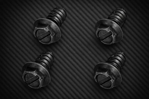 License Plate Screws, Carbon Steel, Slotted Hexagon Head with Rustproof Finish, 4 Pack