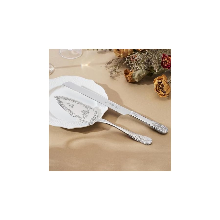 AW-Bridal-Silver-Cake-Cutting-Set-for-Wedding-with-Spoons-Stainless-Steel-Engraved-Wedding-Cake-Knife-Pie-Server-Gifts-for-Bridal-Shower-Engagement-Silver AW Bridal Silver Cake Cutting Set for Wedding with Spoons, Stainless Steel Engraved Wedding Cake Knife Pie Server Gifts for Bridal Shower Engagement, Silver