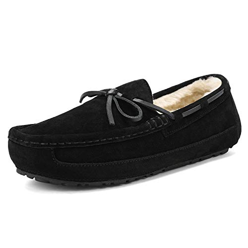 DREAM PAIRS Men's House Slippers Moccasin Indoor Outdoor Fuzzy Furry Loafers Suede Leather Warm Comfortable Shoes