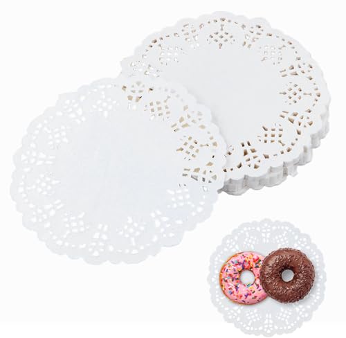 Juego de 140 Blondas de Papel Redondas Pequeñas con Bordes Decorativos. Papel Absorbente de Aceite con Bordes de Encaje para Postres y Presentación.