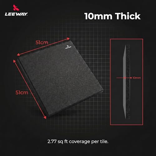 Image of Leeway Gym Mats for Floor | SBR (Set of 10, 10mm, 20 inchx20 inch) Black | Gym Floor Mat Rubber for Heavy Workout | Equipment Matt for Home Exercise | | Yoga Rubber Tiles, Kids Rooms Heavy Duty Flooring Sheet