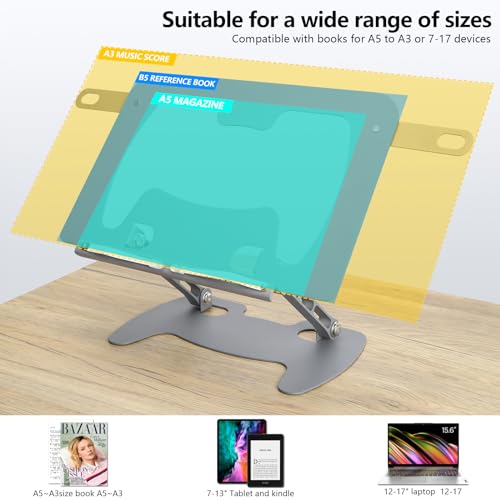 Metals-Book-Stand-for-ReadingBase-with-Non-Slip-Pads-Adjustable-Textbook-Reader-Book-Holder-for-DesktopGray