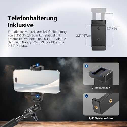 NEEWER 22\ Magic Arm mit Klemme, Überkopf Tischkamera Telefonhalterung mit Doppel Kugelkopf Gelenkarm, 1/4\ 3/8\ Gewinde, Telefonhalter kompatibel mit iPhone DSLR Action Kamera Videoleuchte, UA057