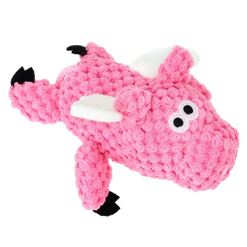 Image of goDog Checkers Just for Me Flying Pig Squeaky Plush Dog Toy with Chew Guard Technology, Durable Fabric & Squeaker for Active Play, Pink, Mini