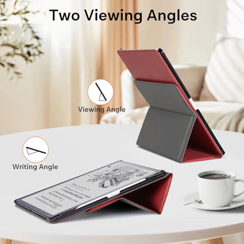 Image of CoBak Case for 11 inch Kindle Scribe 3rd Generation 2025, Kindle Scribe Colorsoft with Two Viewing Angles - All New PU Leather Cover with Auto Sleep Wake, Pen Holder. Lychee Red