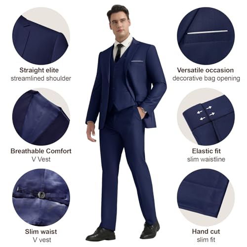 LUPURTY Men's One Button 3-Piece Suits Slim Fit Tuxedo Set with Blazer Jacket Vest & Pants for Wedding Prom Business - Image 5