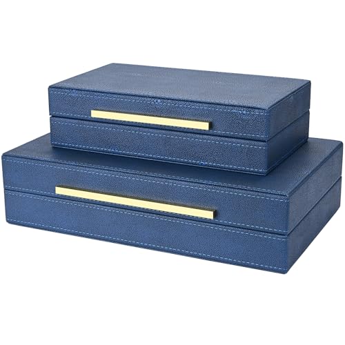 ZIKOUL Navy Blue Shagreen box Set of 2 Faux Leather