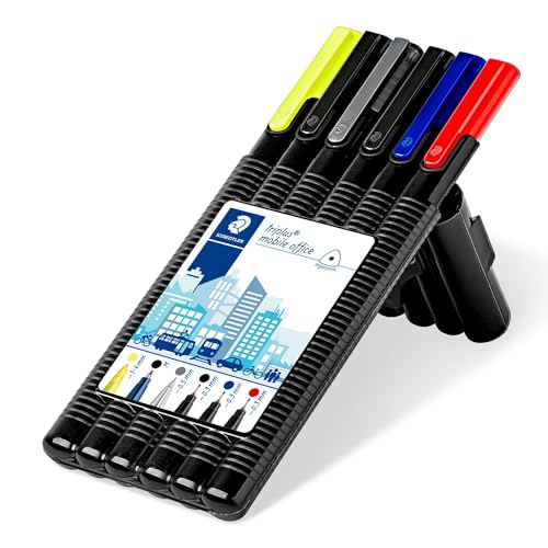 Staedtler Triplus Mobile Office 34 SB6B. Estuche con bolígrafos de punta fina y colores azul y negro.