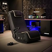 X-Rocker Sentinel 4.1 Floor Rocker, Stereo Audio Console Gaming Chair - Bluetooth Connectivity, Reactive Vibration, Folding Arms, Wipe-Clean Faux Leather for Teens & Adults - Black & Gold