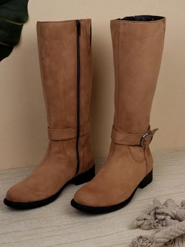 Image of ELLE Women High-Top Block Heel Fashion Boots With Buckle Detail
