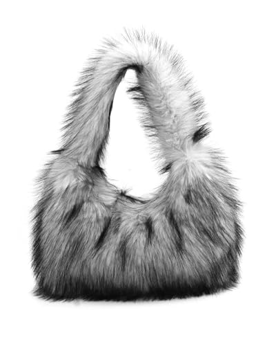 Bolso mujer tipo hobo de peluche gris miniatura 1