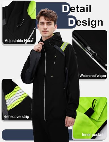Image of Mens Lightweight Jacket Soft Shell Windbreakers Water-resistant Hiking Safety Outerwear