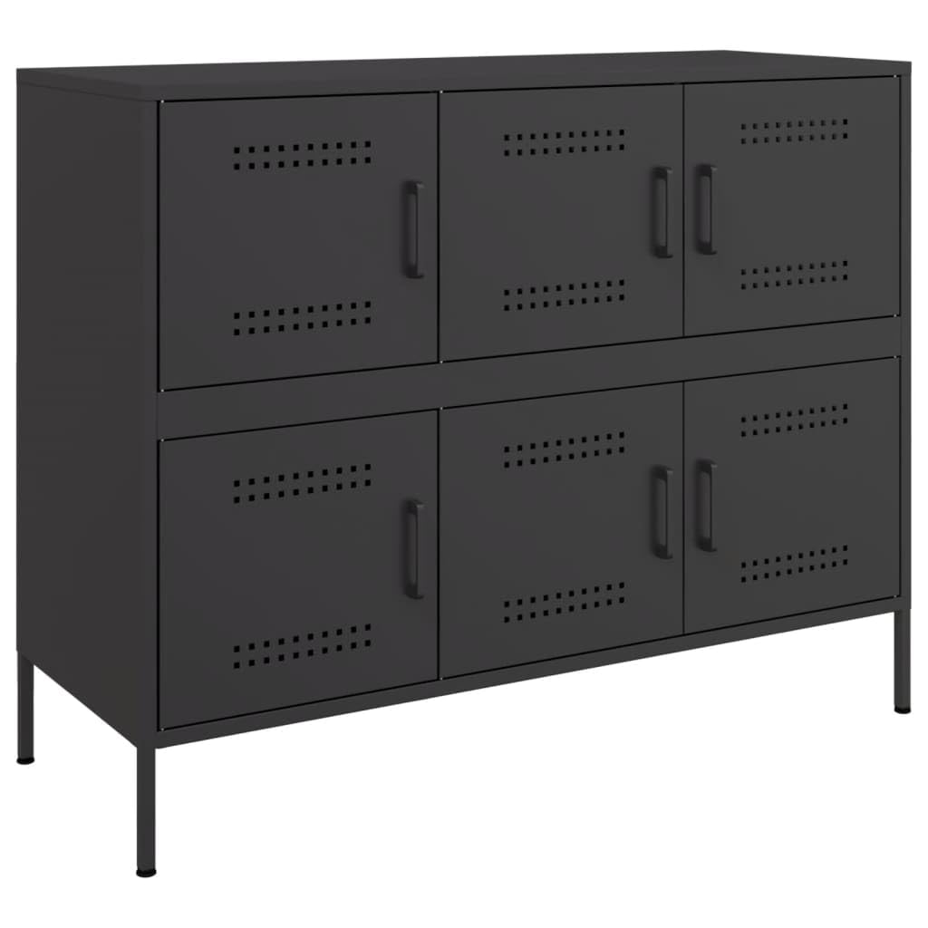 Credenza nera, 100,5 x 39 x 79 cm, armadio in metallo con 6 ante