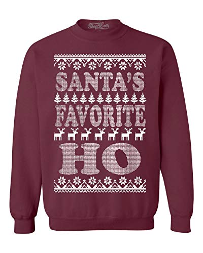 Shop4Ever Santa s Favorite Ho Crewnecks Ugly Christmas Sweatshirts Small Maroon 13771