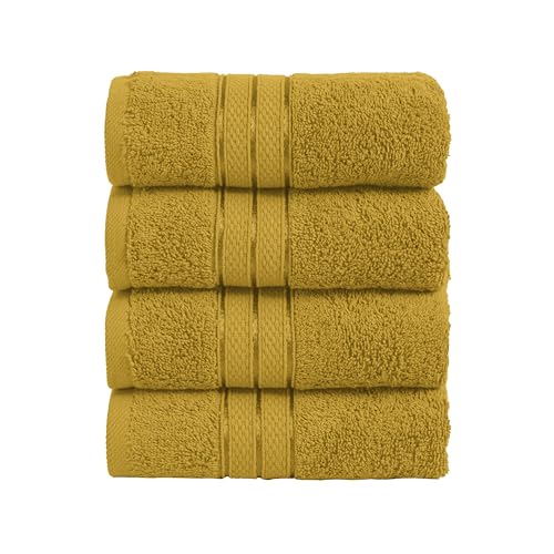 Image of Elegant Comfort Three Line Popcorn Towel Set for Bathroom 16 x 28 inches, Premium Hotel Quality 4-Pack Hand Towels, 100% Turkish Cotton, Soft and Durable, Quick Dry and Highly Absorbent, Amber Gold