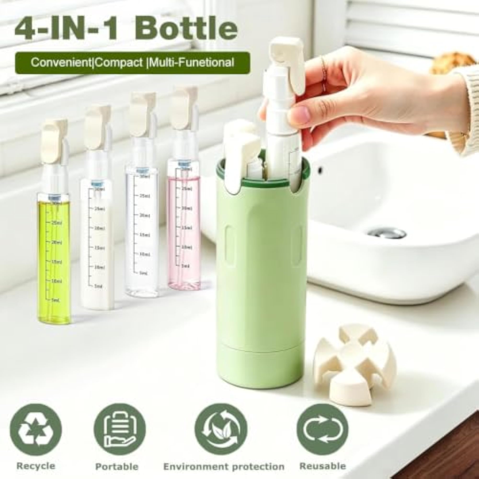 4 in 1 Travel Toiletry Bottles Set, Refillable Containers