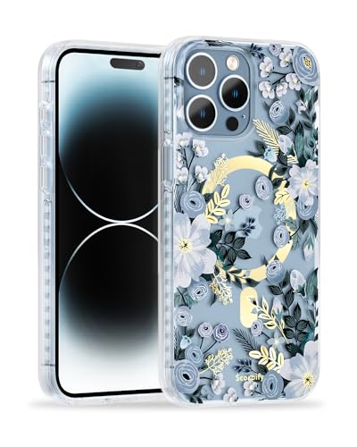 Coque iPhone 15 Pro Max transparente fleur bleue pour femmes