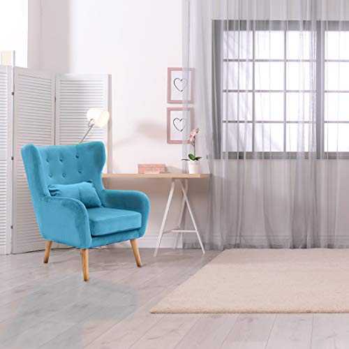 Critter Sitters Csvelchr Wingback Accent Chair With Wooden Legs, Dimensions: 31" (D) X 28.5" (W) X 37" (H), 22" (D) X 28" (W) X 23" (H), Teal Velvet #TOP3