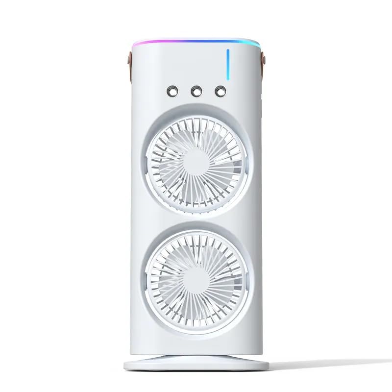 Nick jones Portable Mini Tower Fan with Dual Fans, LED Lighting, 3-Speed Control, Portable Ac Mini Cooler Fan for Room,office, liberary,Rechargeable Fan Portable Air Conditioners Water Cooler Mini Ac