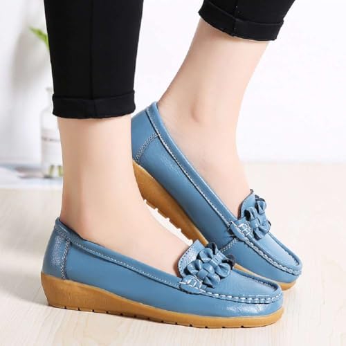 Image of Women's Genuine Leather Platform Loafers Classic Casual Comfort Slip-On Shoes Soft Sole Dress Shoes