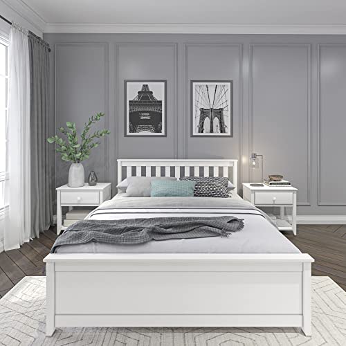 Plank+Beam Solid Wood Queen Bed Frame, Platform Bed With Headboard, White #TOP2